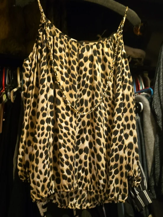 INC International Concepts Leopard-Print  Cold-shoulder Beige/Black - Picture 1 of 6